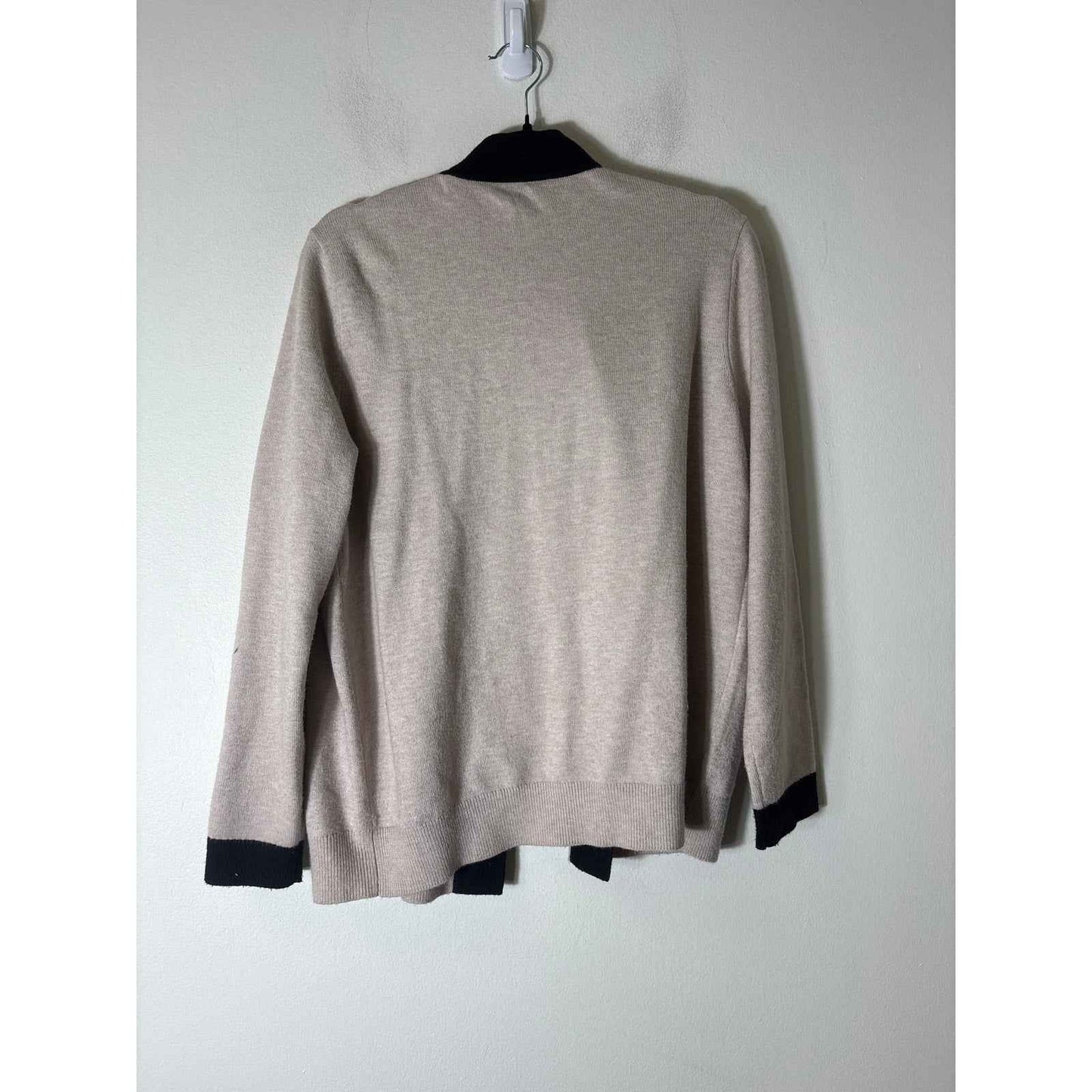 Ann Taylor Khaki and Black Trimmed Cardigan Sz LP