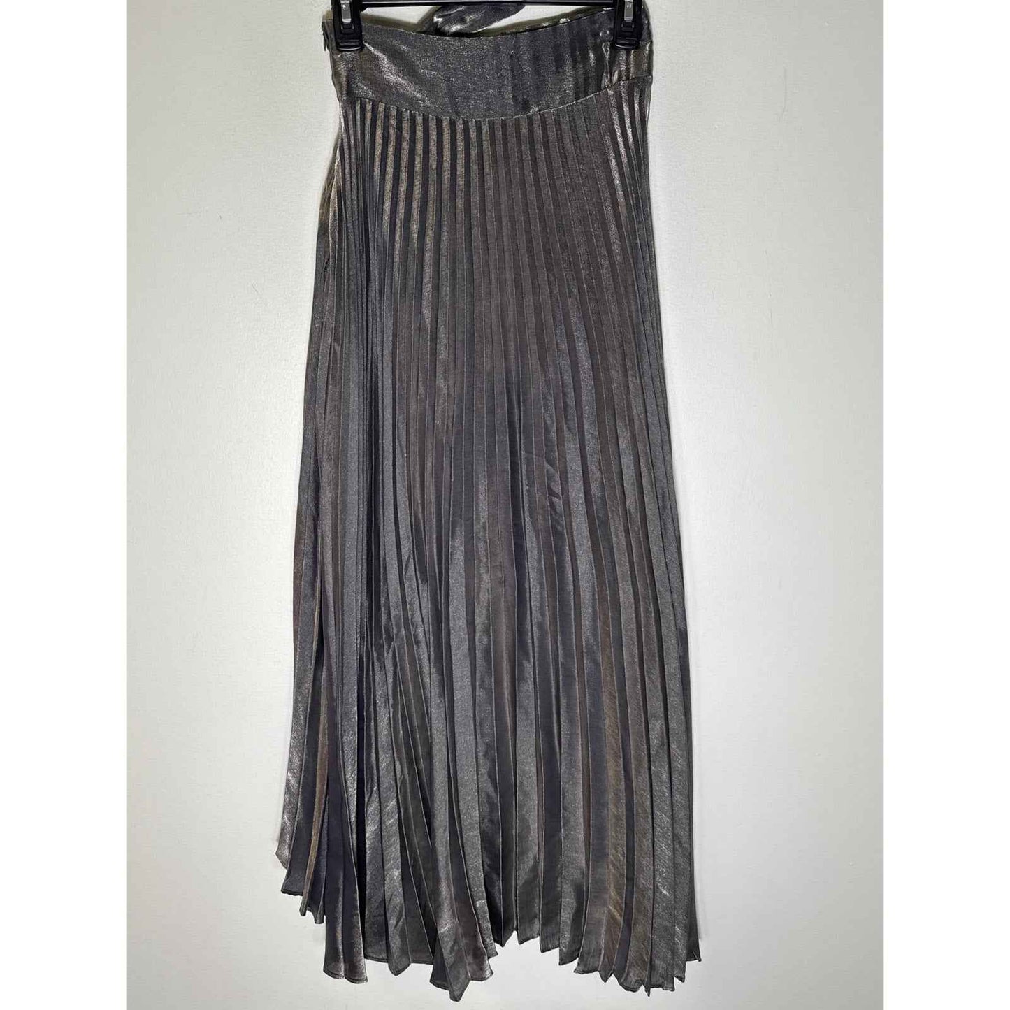 DO + BE Metallic Silver Long Pleated Wrap Skirt Sz S