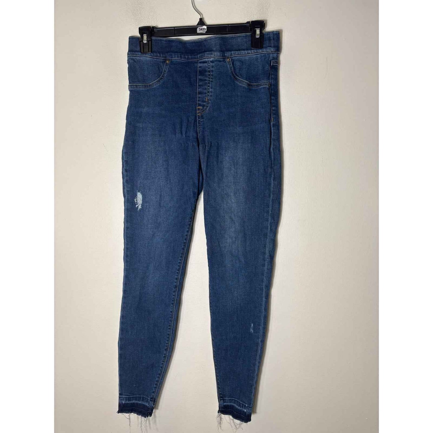Spanx Blue Pull On Denim Distressed Jeans Sz M