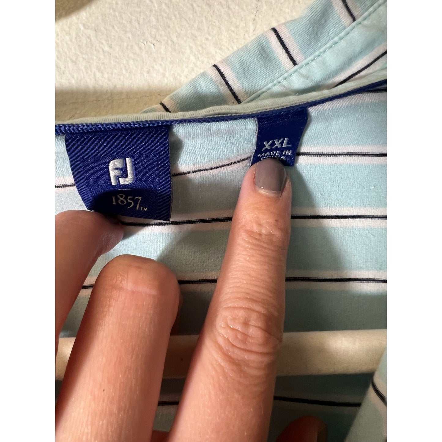 Men's Foot Joy Light Blue Short Sleeve Black Stripe Golf Shirt Sz XXL
