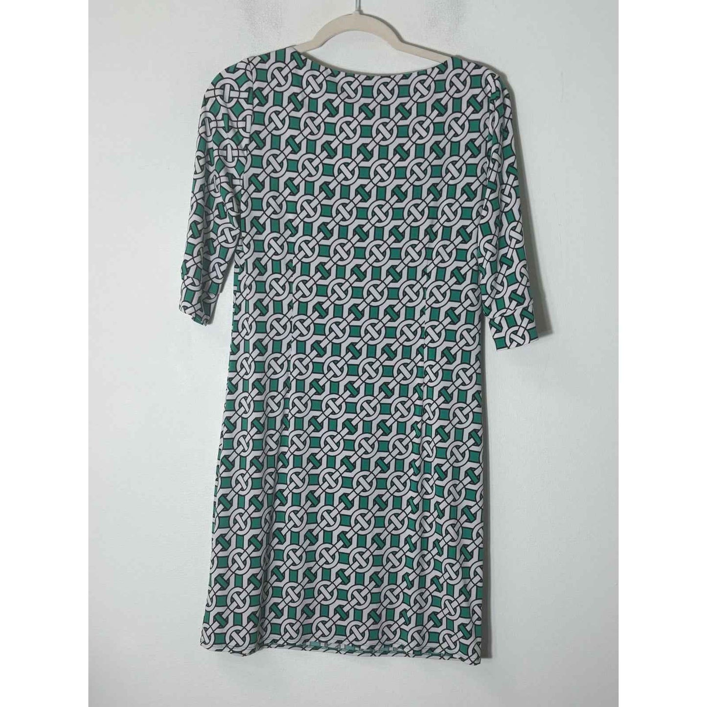 Laundry by Design Green White Geometric Print 3/4 Sleeve Length Shift Dress Sz 2