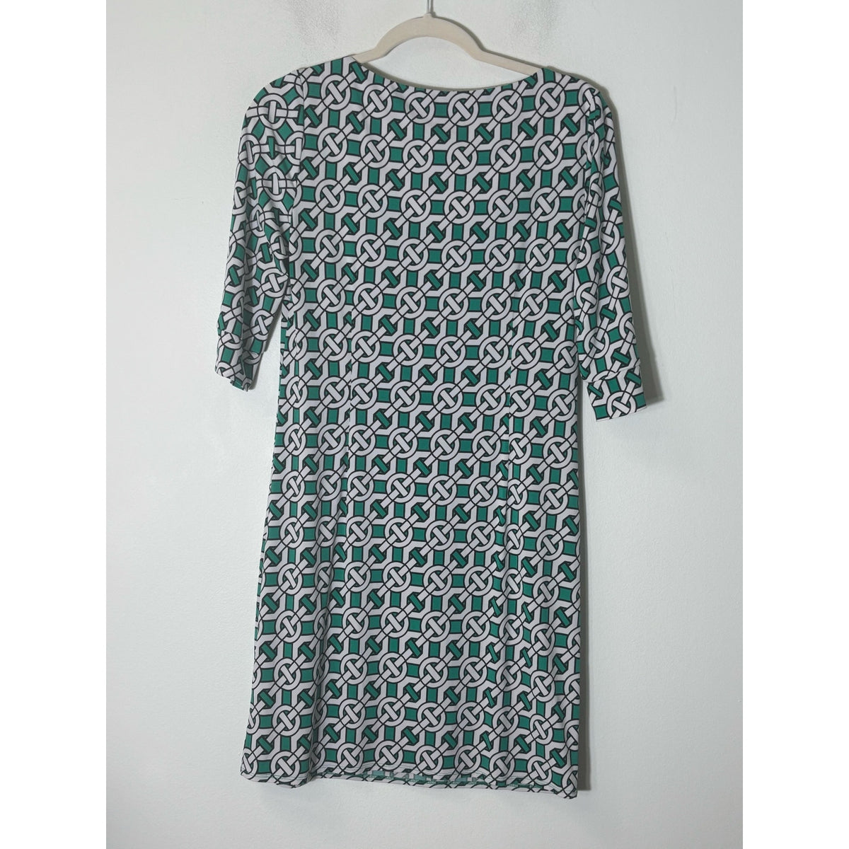 Laundry by Design Green White Geometric Print 3/4 Sleeve Length Shift Dress Sz 2