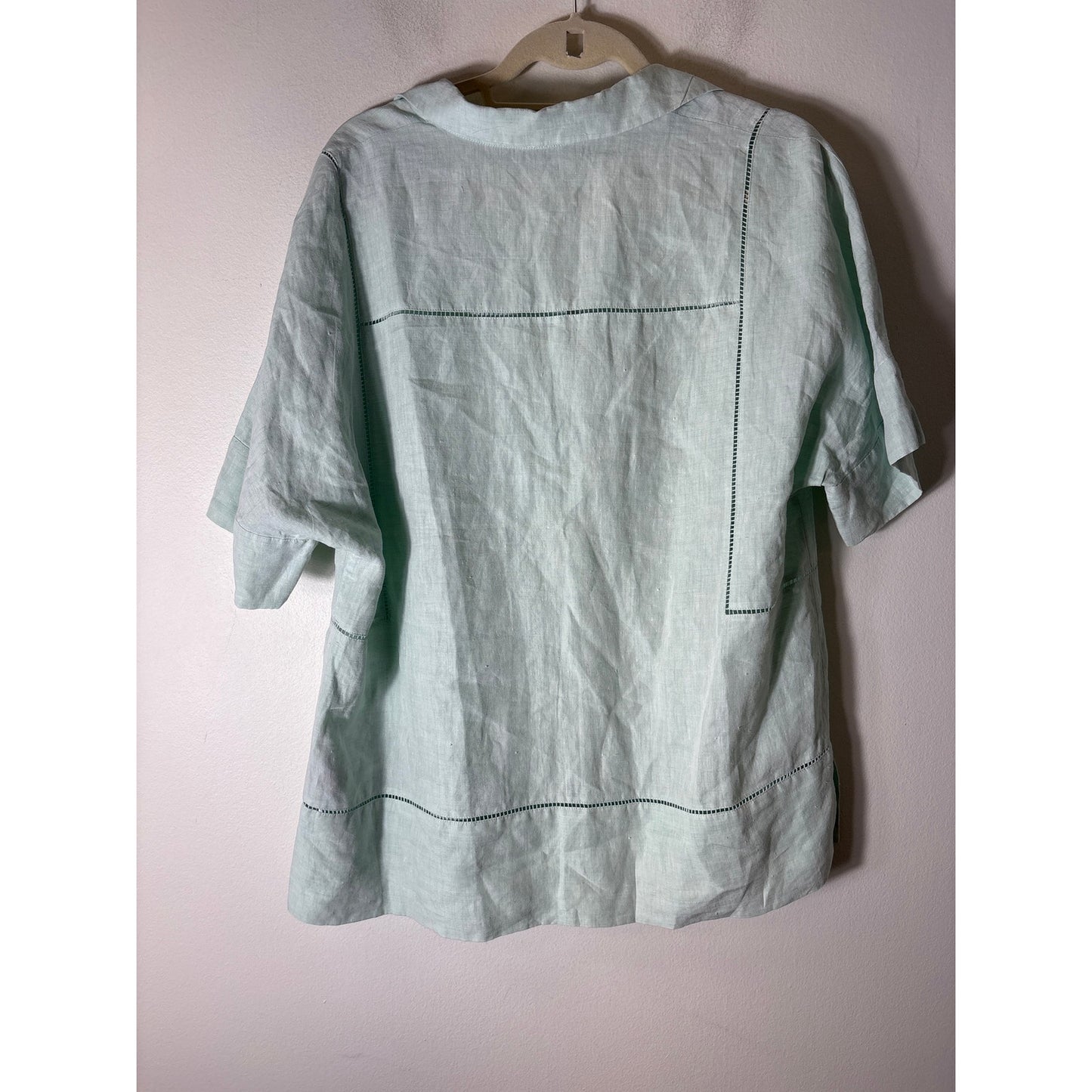 Lafayette 148 Mint Green Linen Short Sleeve Tunic Style Shirt Sz L
