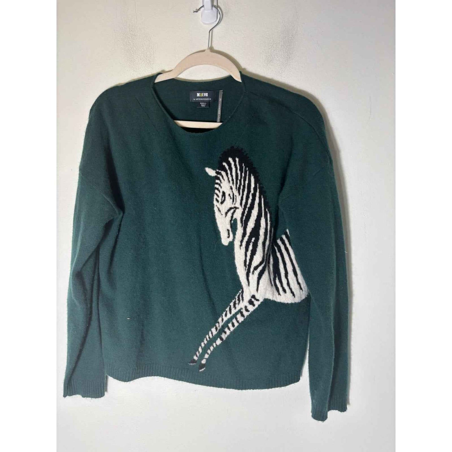 Maeve Dark Green Zebra Cashmere Long Sleeve Sweater Sz S