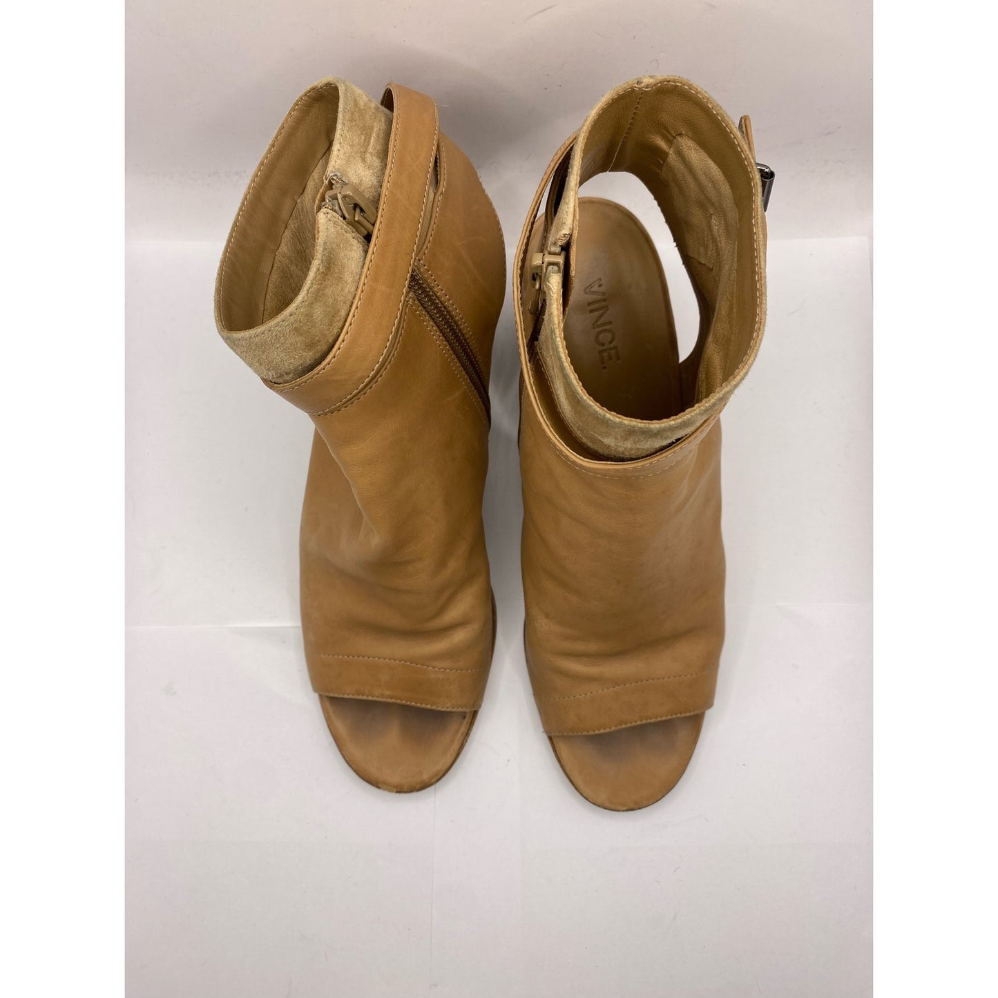 Vince Tan Leather and Suede Open Toed Shooties Sz 9