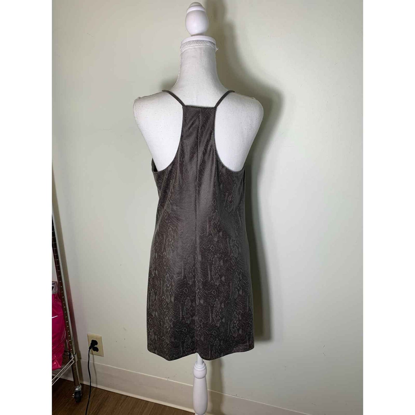 Lavendar Brown Dark Gray/ Brown Spaghetti Strap Snake Skin Mini Dress Sz S