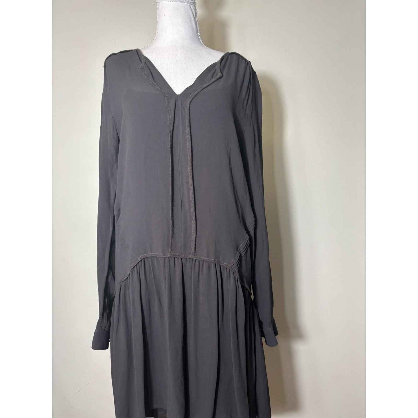 Sita Murt/ Charcoal Gray Long Sleeve Sheer Drop Waist Dress Sz S