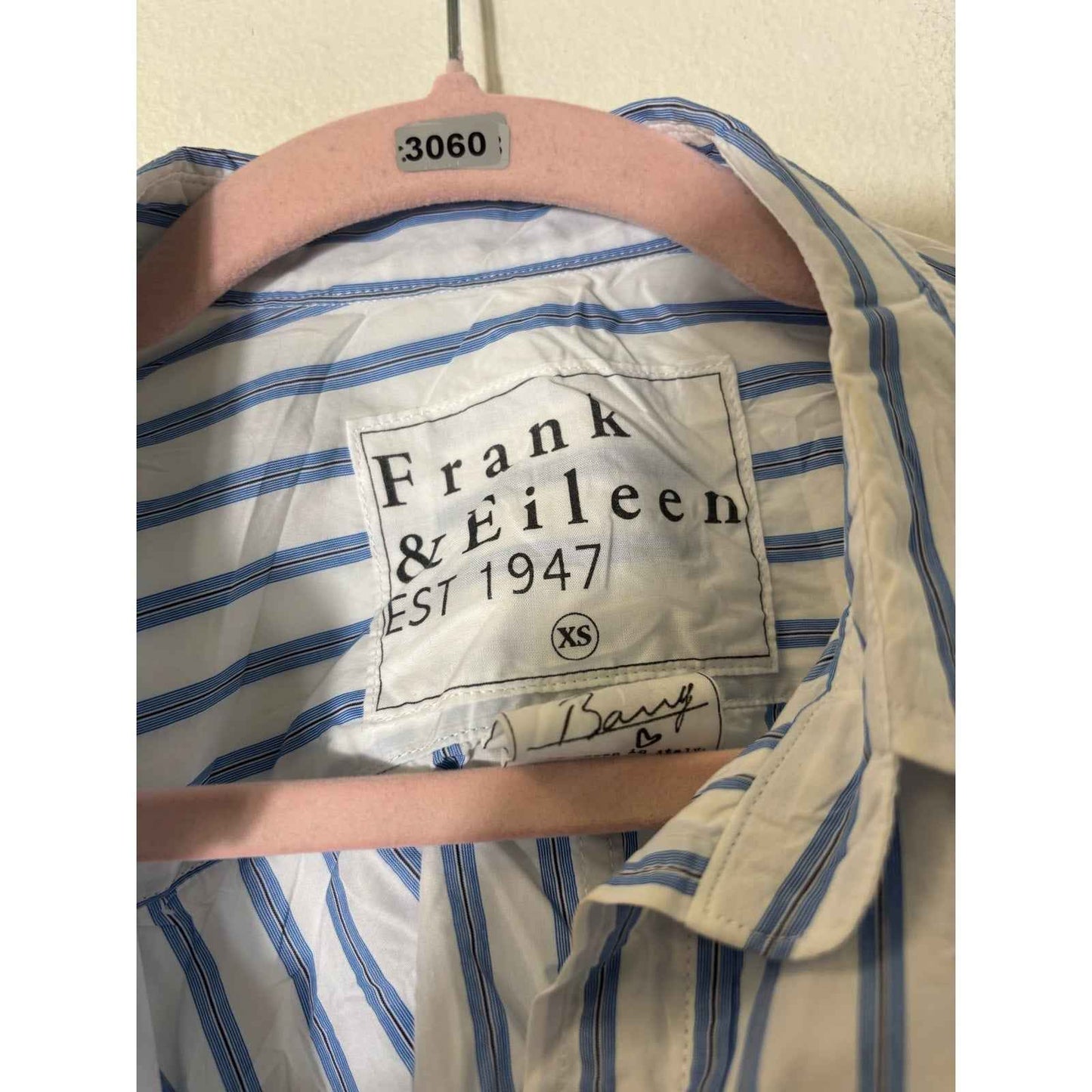 Frank & Eileen White and Blue Stripe Cotton Long Sleeve Button Up Shirt Sz XS