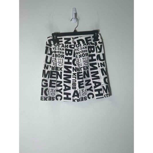 Atelier Nicole Miller Black White Text Print Mini Skirt Sz 4