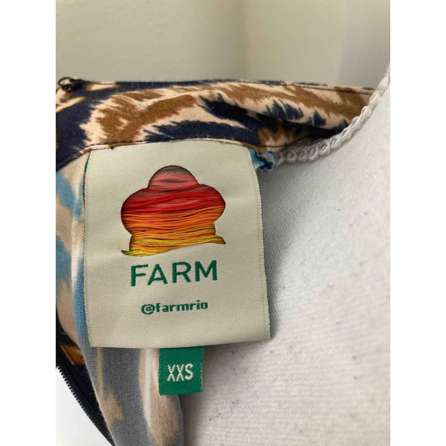 Farm Rio Blue and Brown Design Mini Dress sz XXS