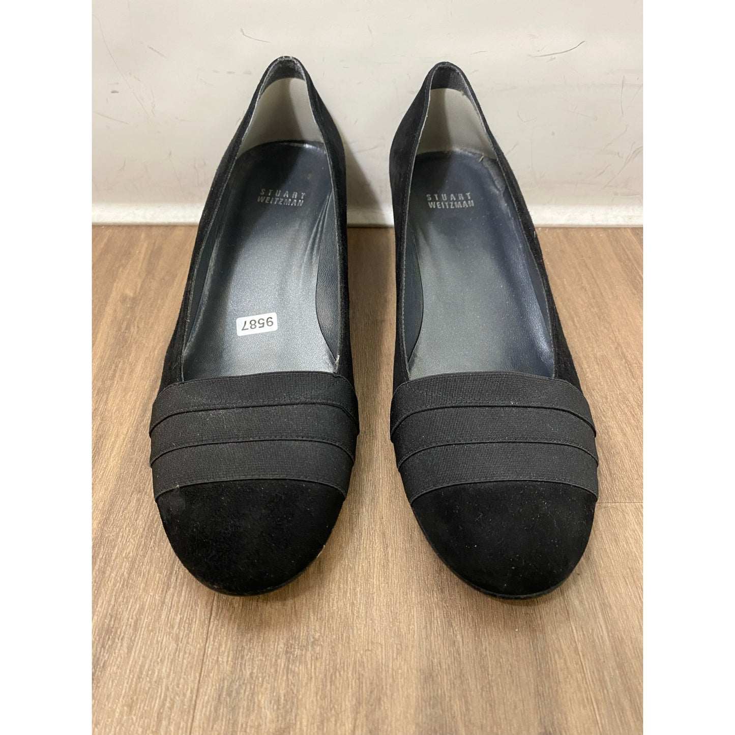 Stuart Weitzman Black Low Wedge Slip On with Rounded Toe Sz 9