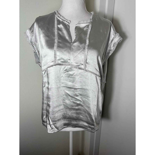 Melissa Nepton Silver Sleeveless V-Neck Shirt Sz M