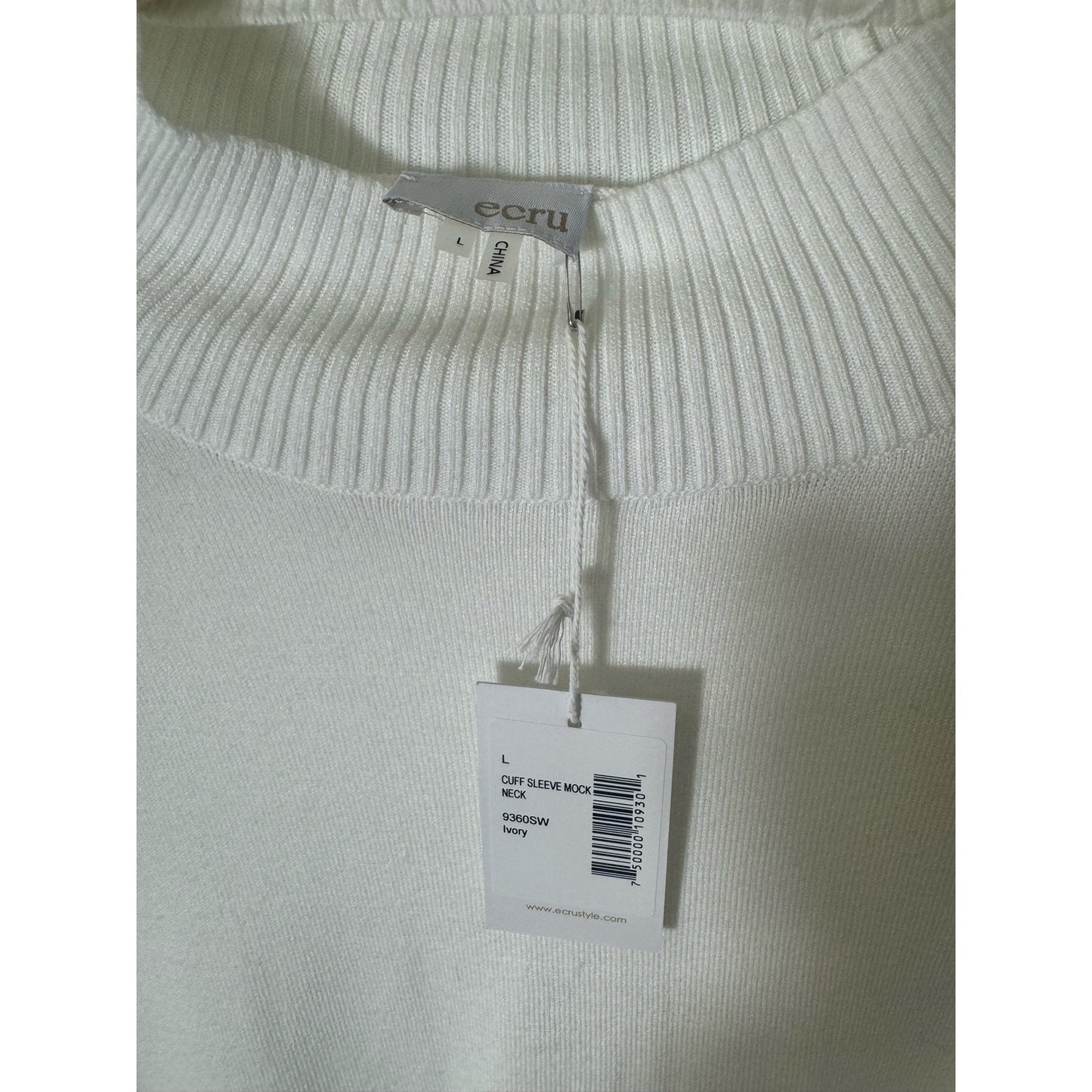 NWT Ecru Ivory Cuff Sleeve Mockneck Sweater Sz L