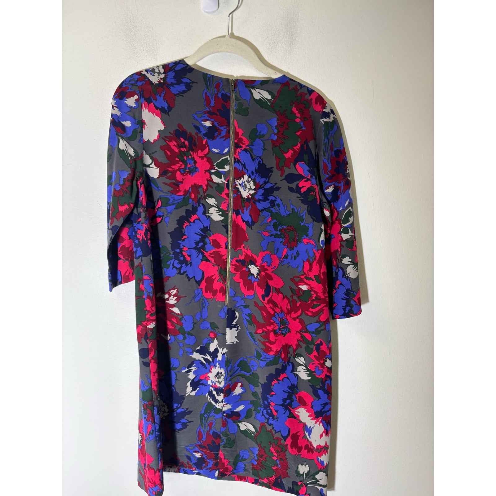 Fossil Red Floral 3/4 Sleeve Knee Length Shift Dress Sz 4