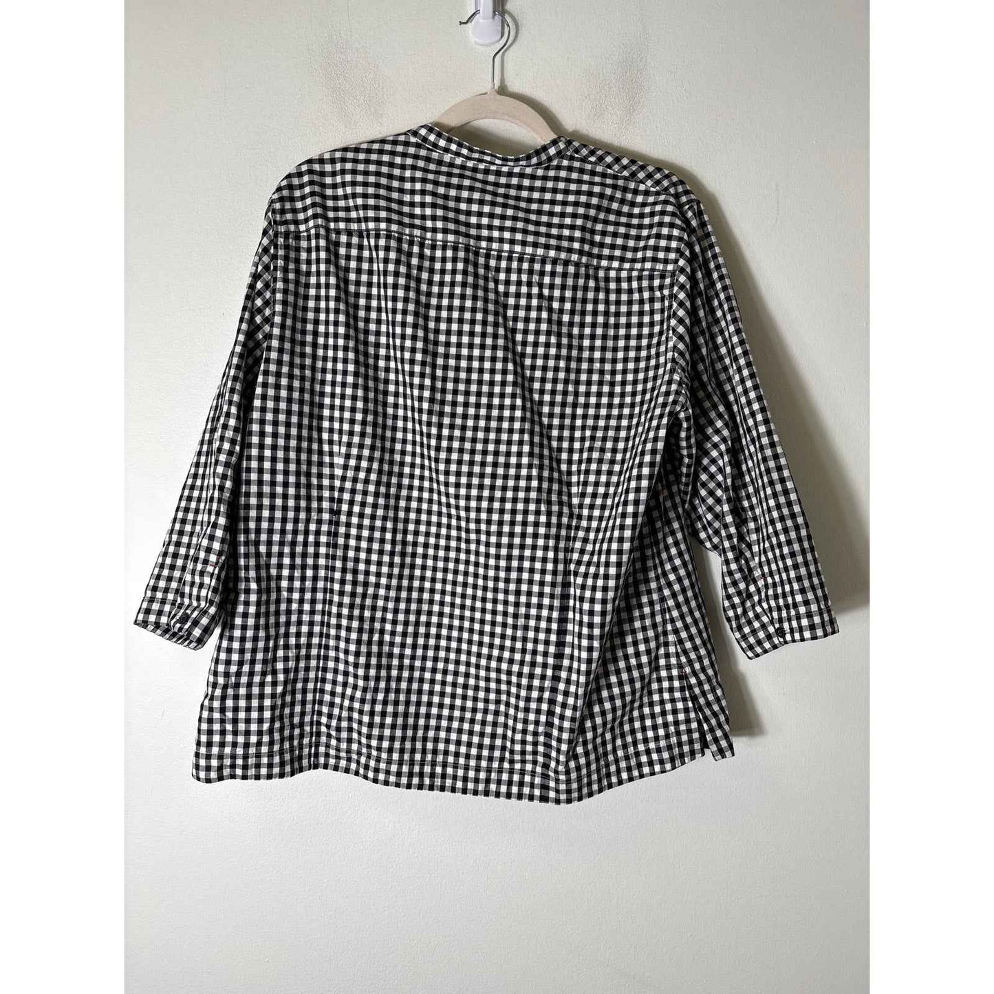 Ines de la Fressange Paris Black and White Gingham 3/4 Sleeve Sz XL