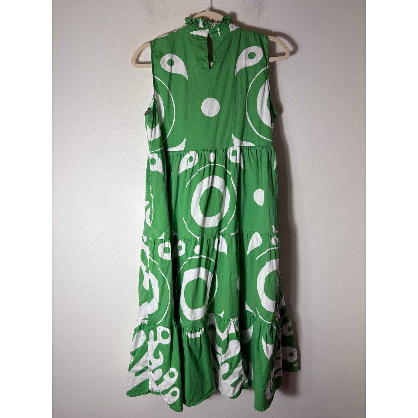 Sheridan French Green and White Cotton Sleeveless Midi Dress Sz M