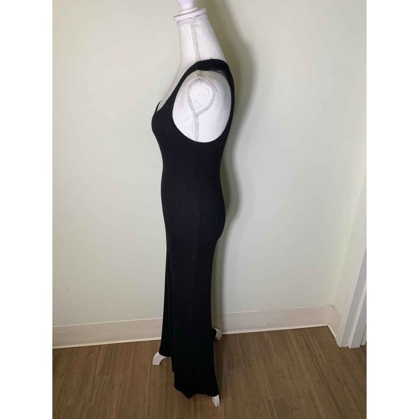 Reformation Black Sleeveless Ribbed Maxi Sheath Dress with Front Slit Sz XS