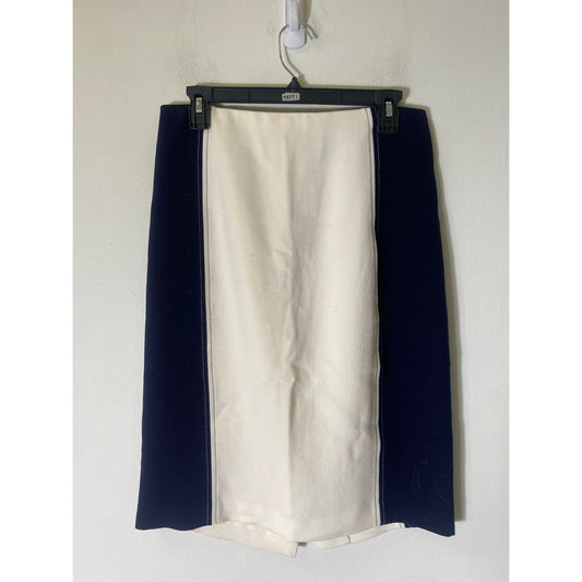 Ann Taylor Off White Navy Color Block Knee Length Pencil Skirt Sz 8