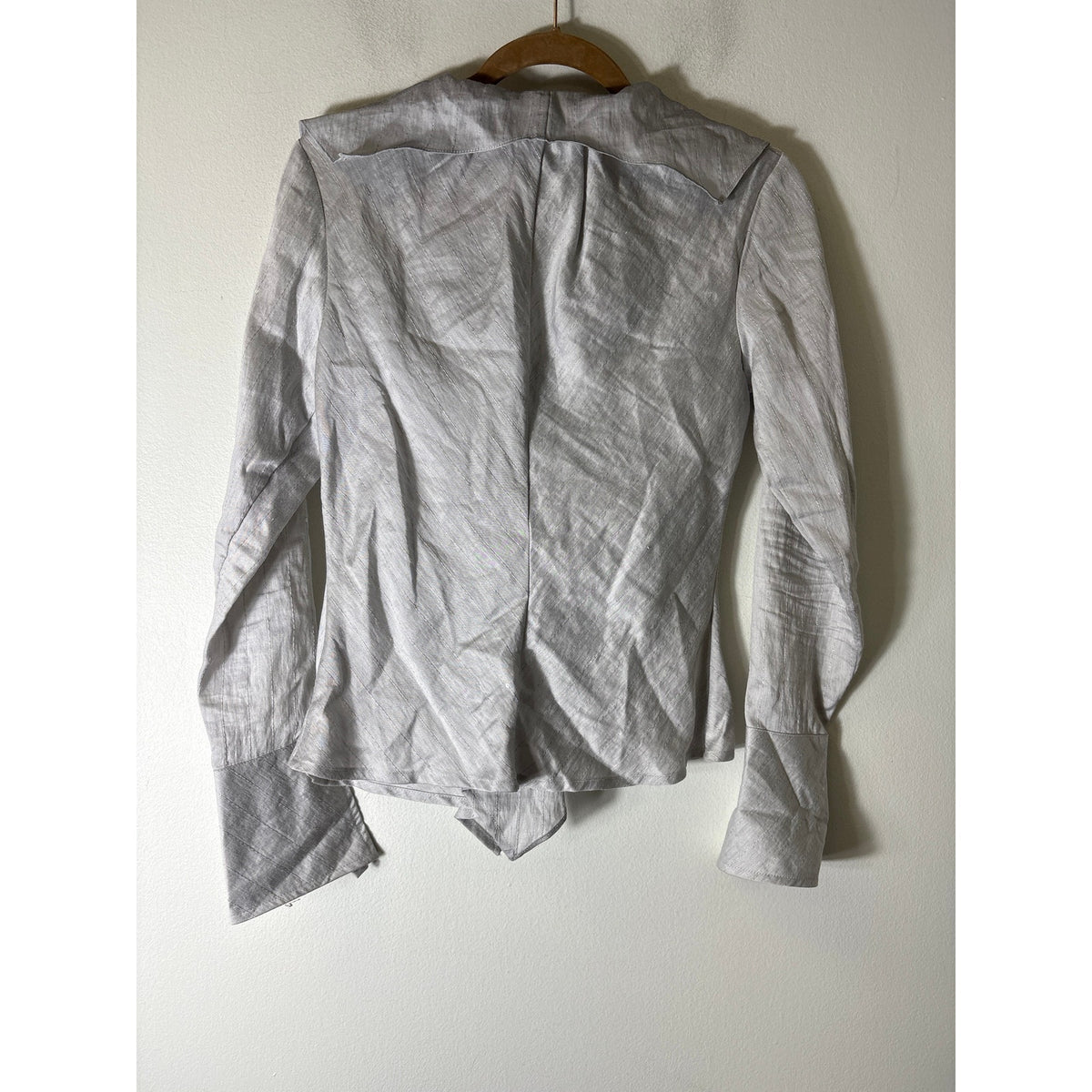 Farinaz Taghavi Silver Gray Long Sleeve Ruffle Cotton Shirt Sz 4