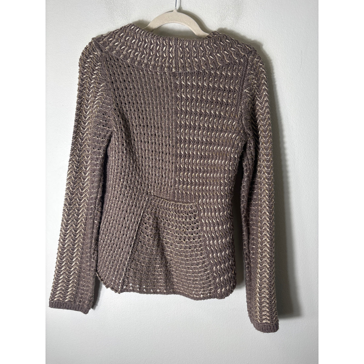 Charlie and Robin Brown Knit Open Cardigan Sweater with Gold Threading Sz S