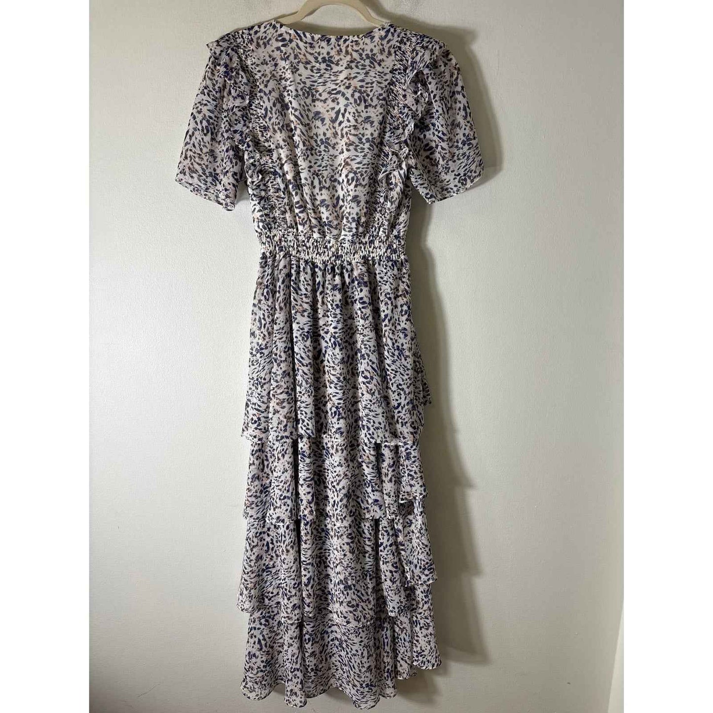 Hale Bob Purple Short Sleeve Layered Ruffle Maxi Dress Sz XS