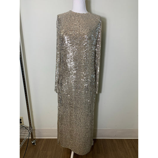 NWT Show Me Your Mumu Silver Sequin Long Sleeve Maxi Dress Sz XS