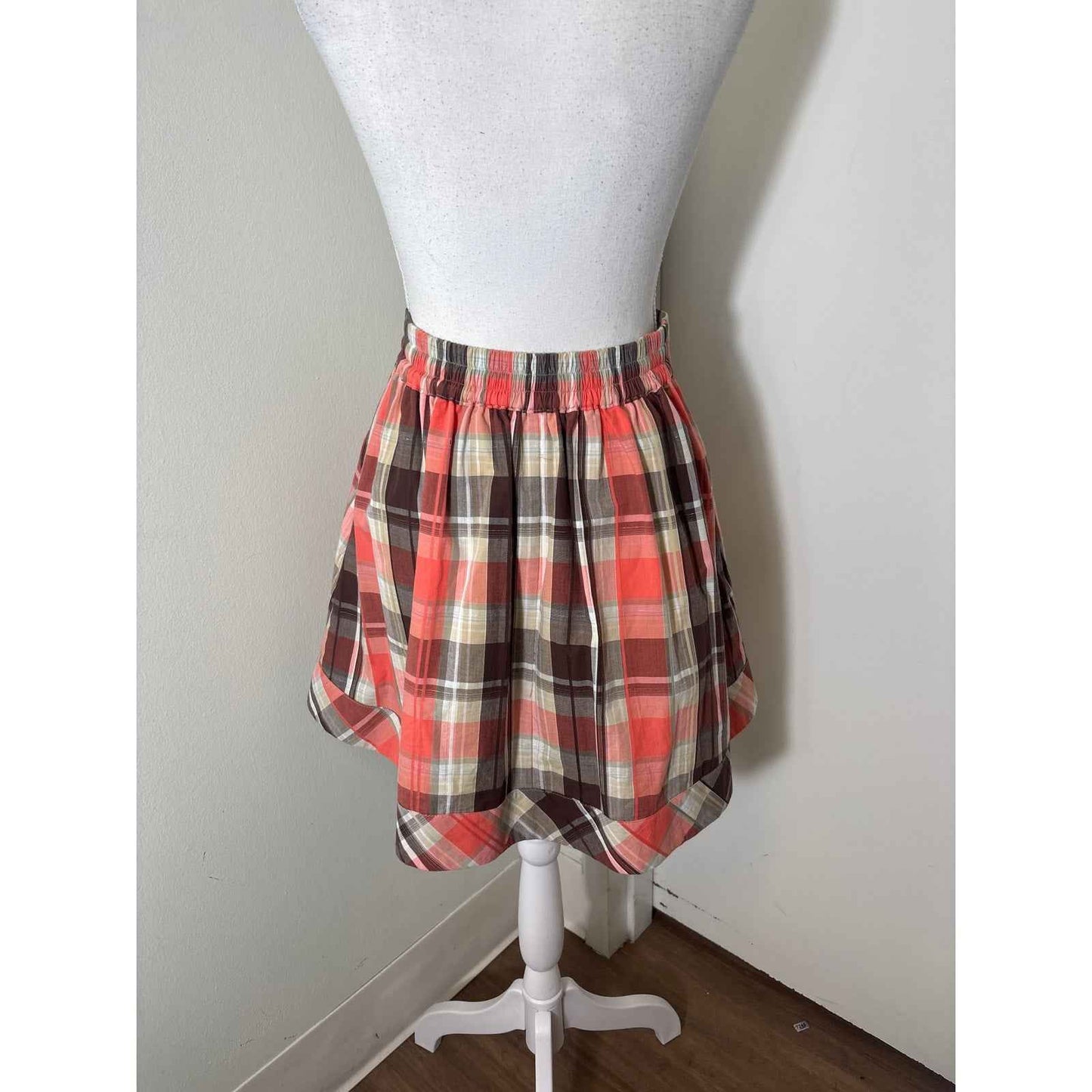 Buru Brown and Peach Tones Plaid Skirt Set Sz S