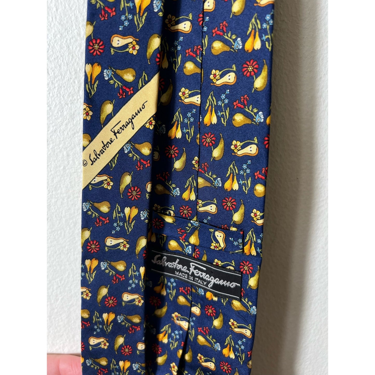 Salvatore Ferragamo Men's Navy Fruit and Flower Print Tie