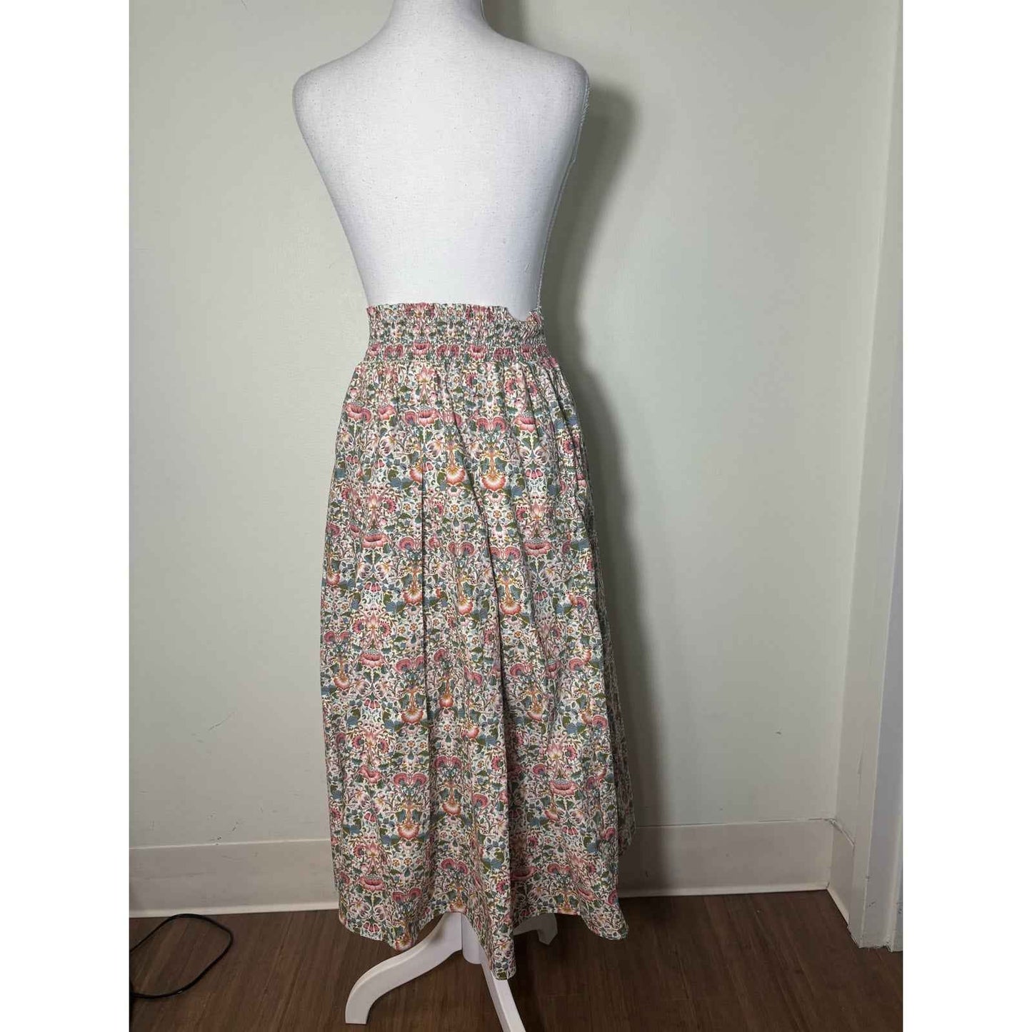 Buru Mauve Floral Smocked Waist Midi Skirt Sz S