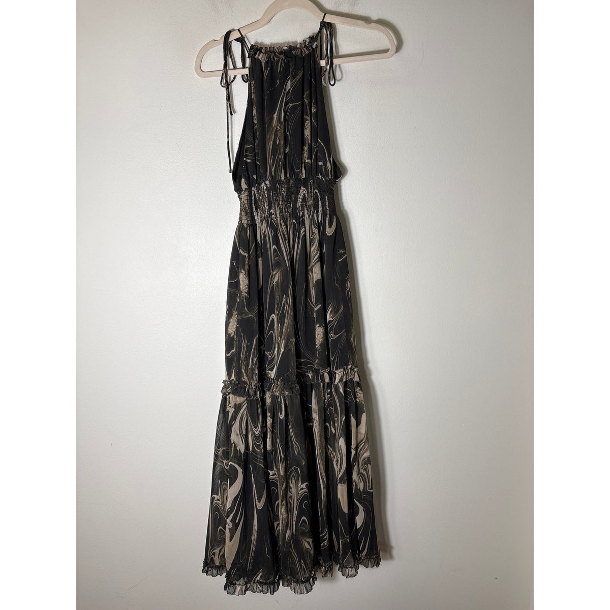 Banana Republic Dark Gray Green Paint Swirl Sleeveless Maxi Dress Sz XS