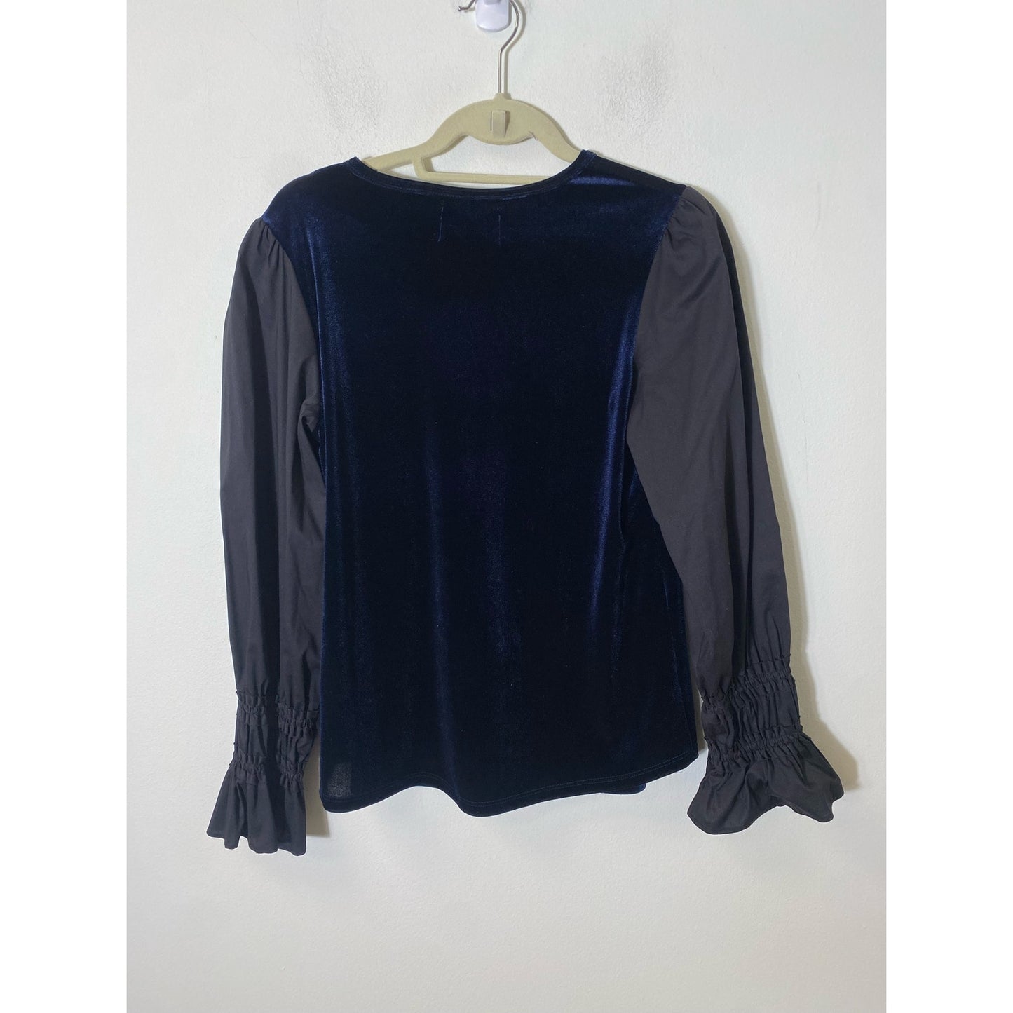 Southcott Blue Black Long Sleeve Mixed Media Top Sz 1
