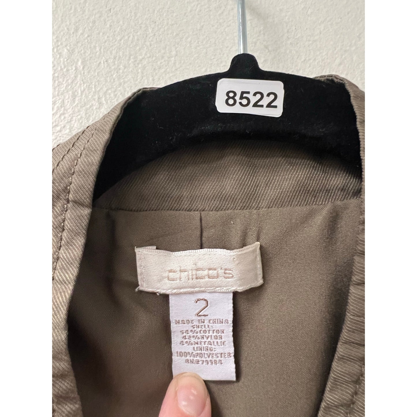Chicos Cropped Jacket In Olive Green. Sz 2