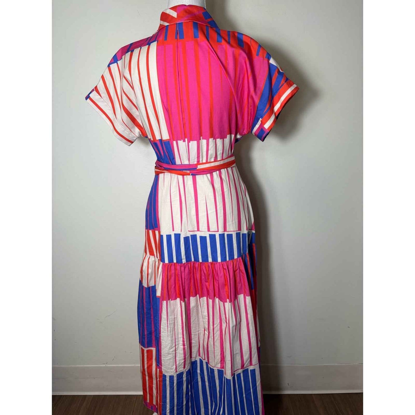 Hutch Pink Orange Blue Cap Sleeve Cotton Maxi Dress Sz S