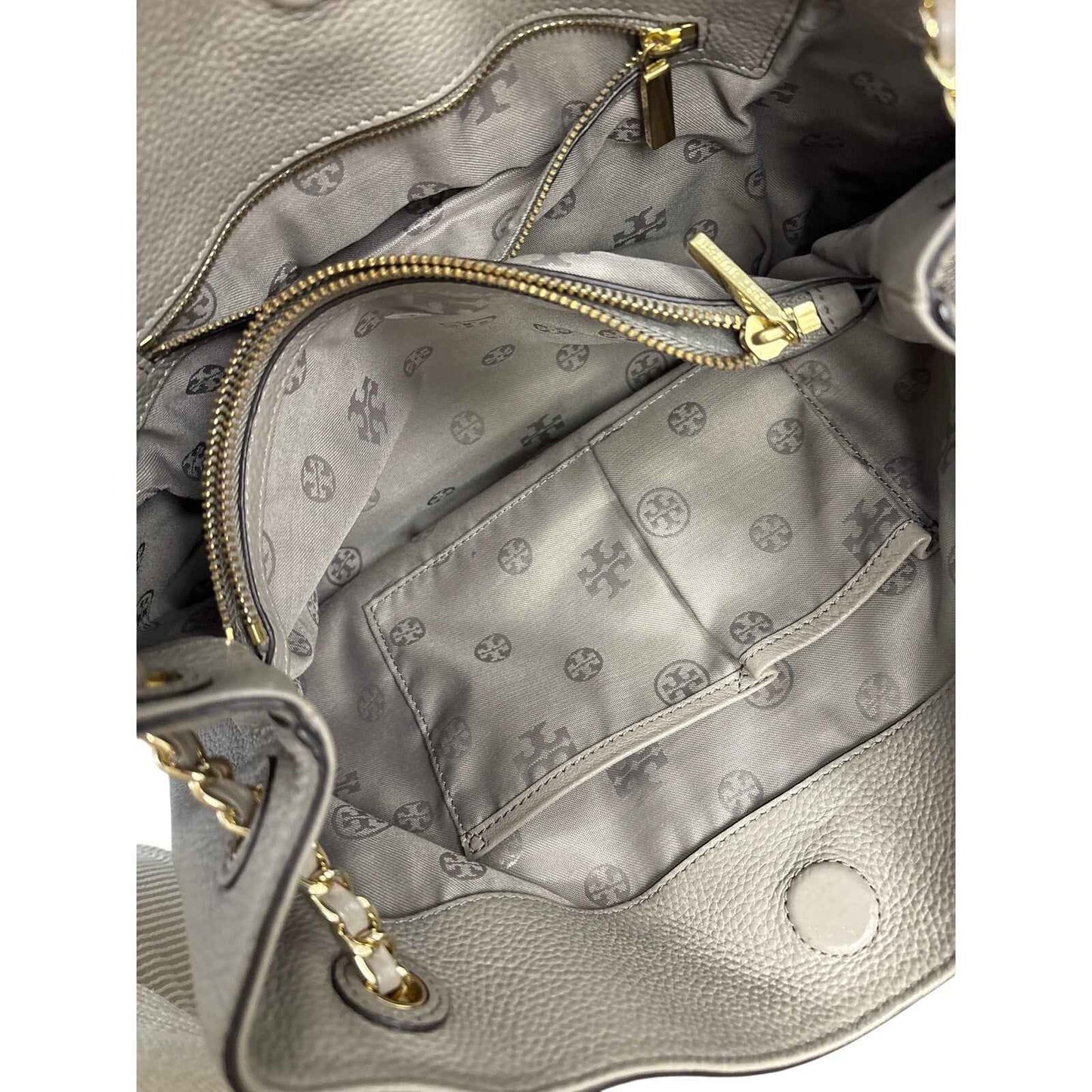 Tory Burch Gray Soft Pebbled Leather Bag Sz 13"x10"