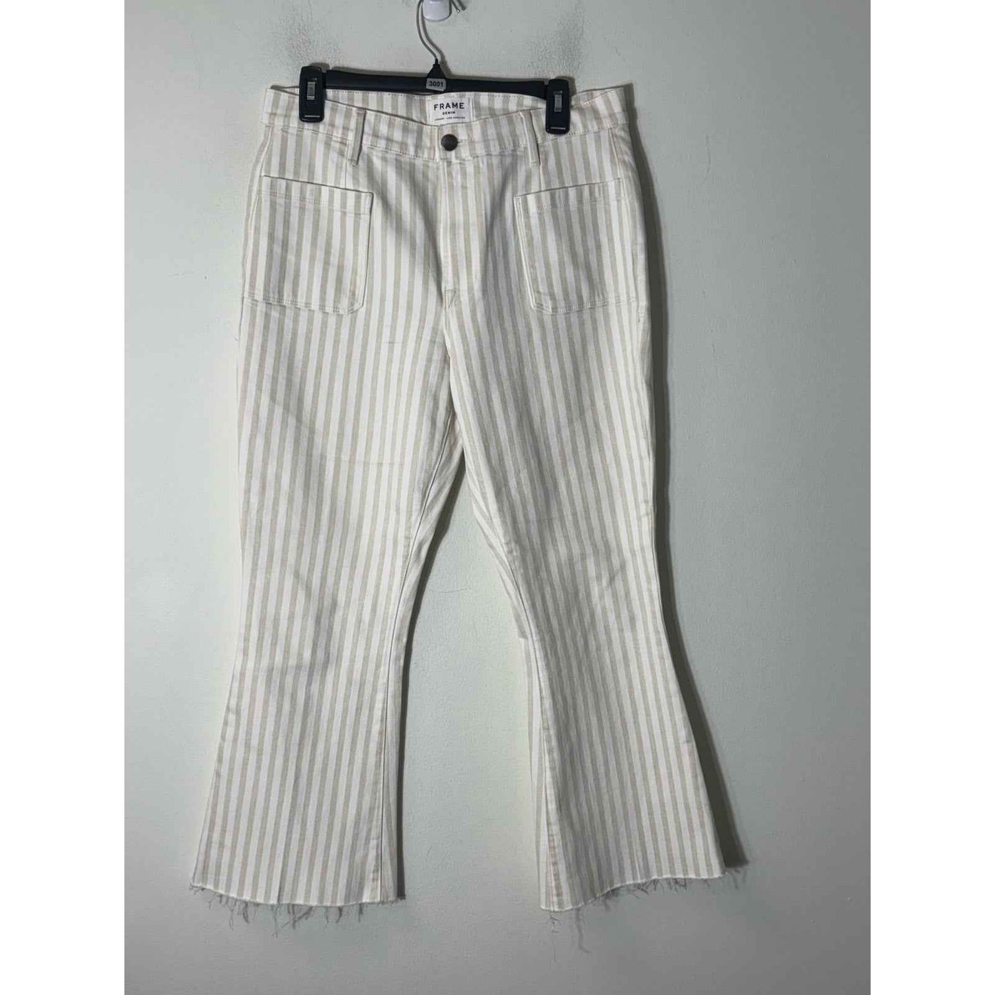 Frame Denim Off White Tan Striped Bootcut Jeans Sz 31