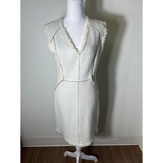 Rebecca Taylor Cream With Light Blue Insets V Neck Sleeveless Mini Dress Sz 8