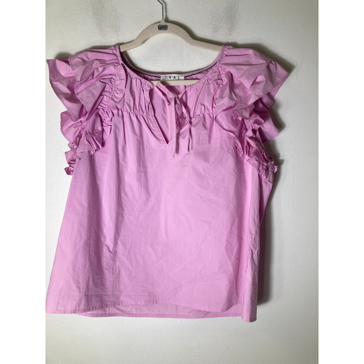 THML Classic Pink Flutter Sleeve V-Neck Shirt Sz M
