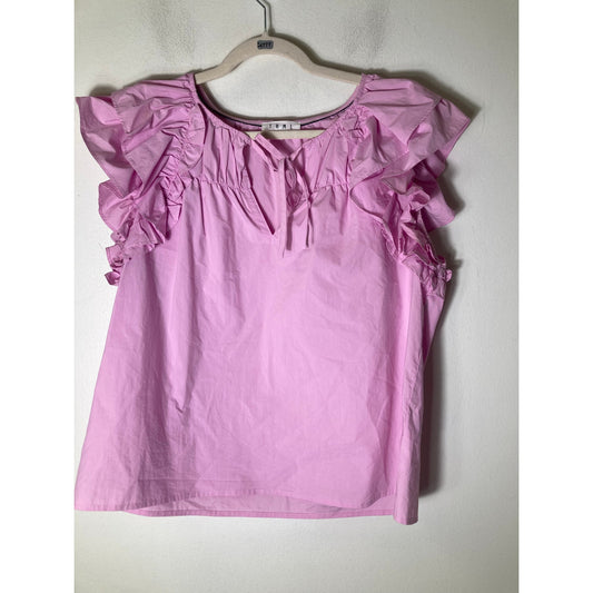 THML Classic Pink Flutter Sleeve V-Neck Shirt Sz M