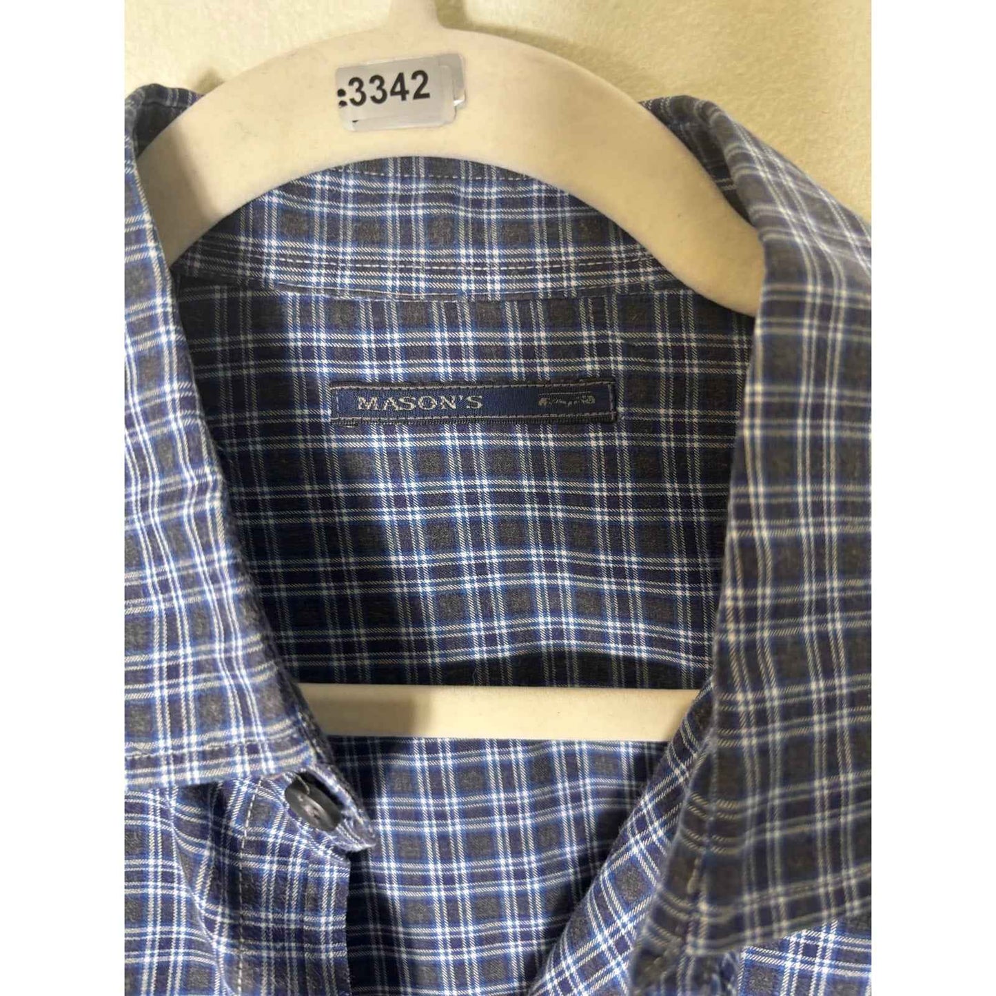 Men's Mason's Blue Gray Black Medium Plaid Long Sleeve Button Down Sz L