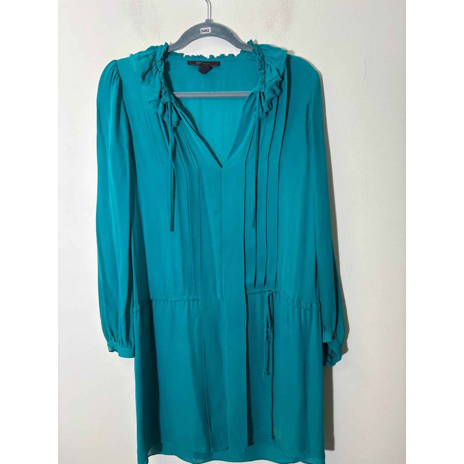 BCBG Dark Teal Long Sleeve Flowy Mini Dress Sz XS