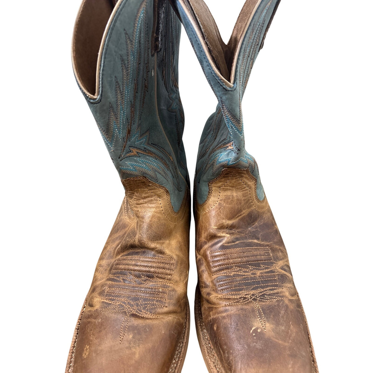 Mens Ariat Teal and Brown Leather Cowboy Boots Sz 10.5