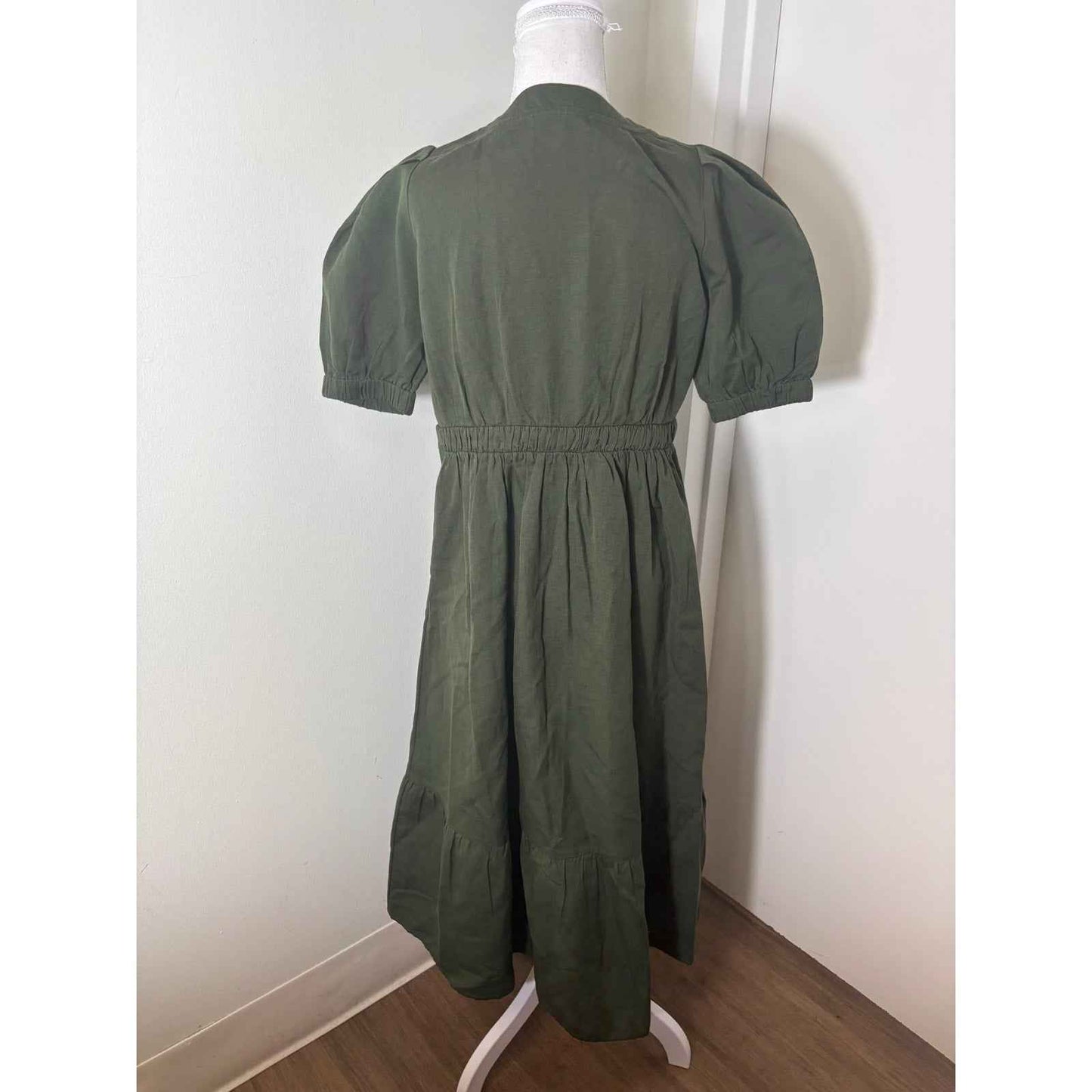 Amour Vert Olive Green V Neck Maxi Dress Sz S