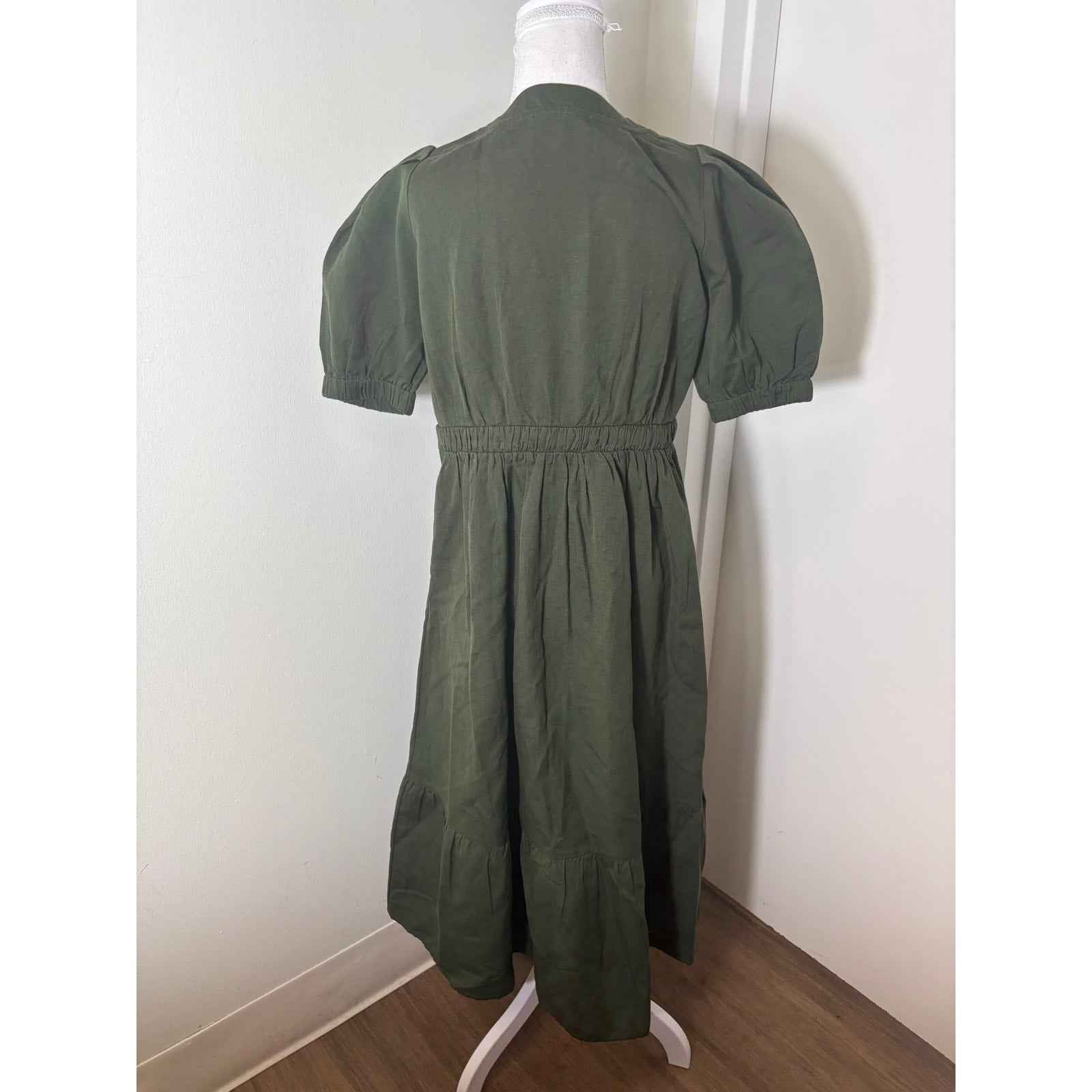 Amour Vert Olive Green V Neck Maxi Dress Sz S