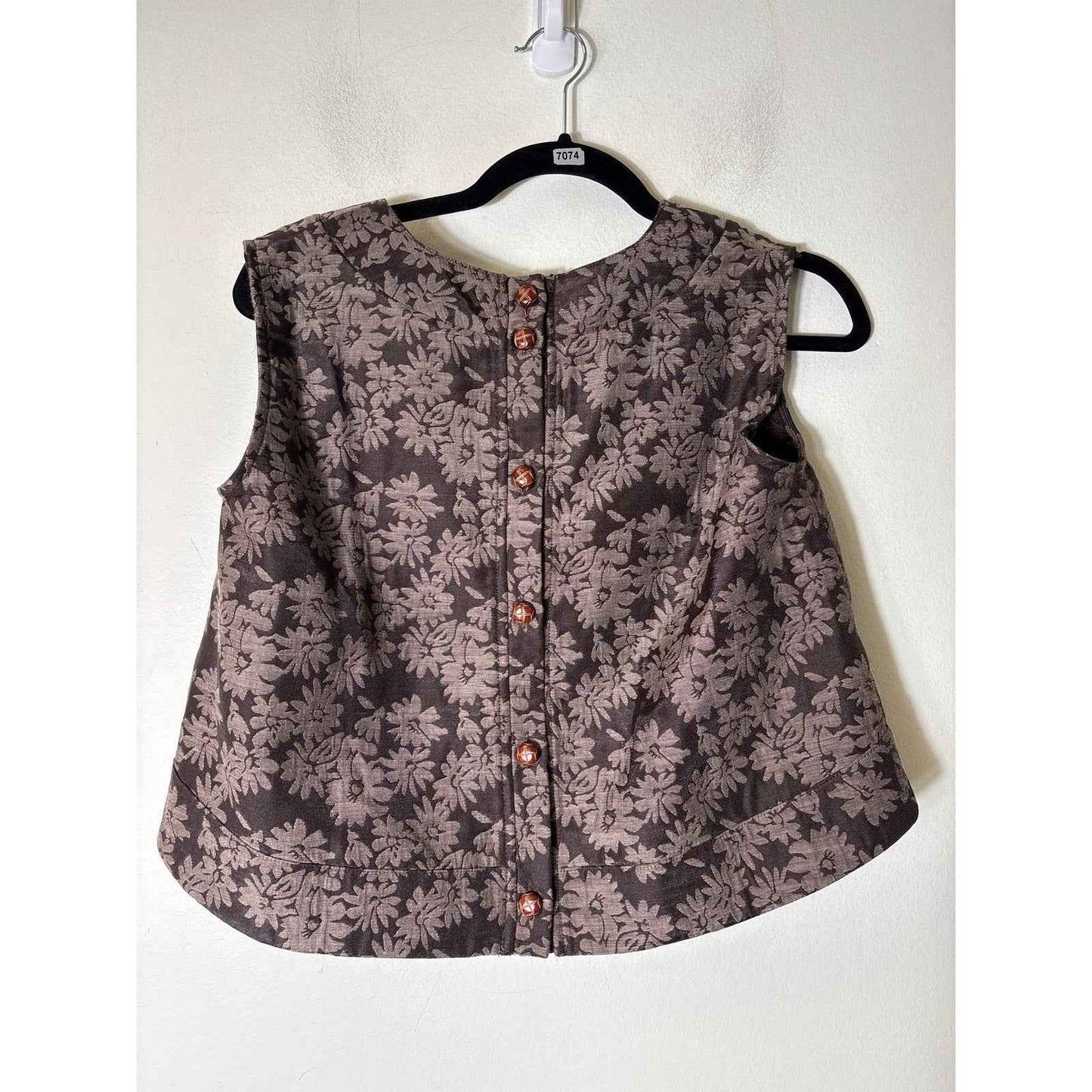 Buru Gray Floral Sleeveless V-Neck Cropped Top Sz S