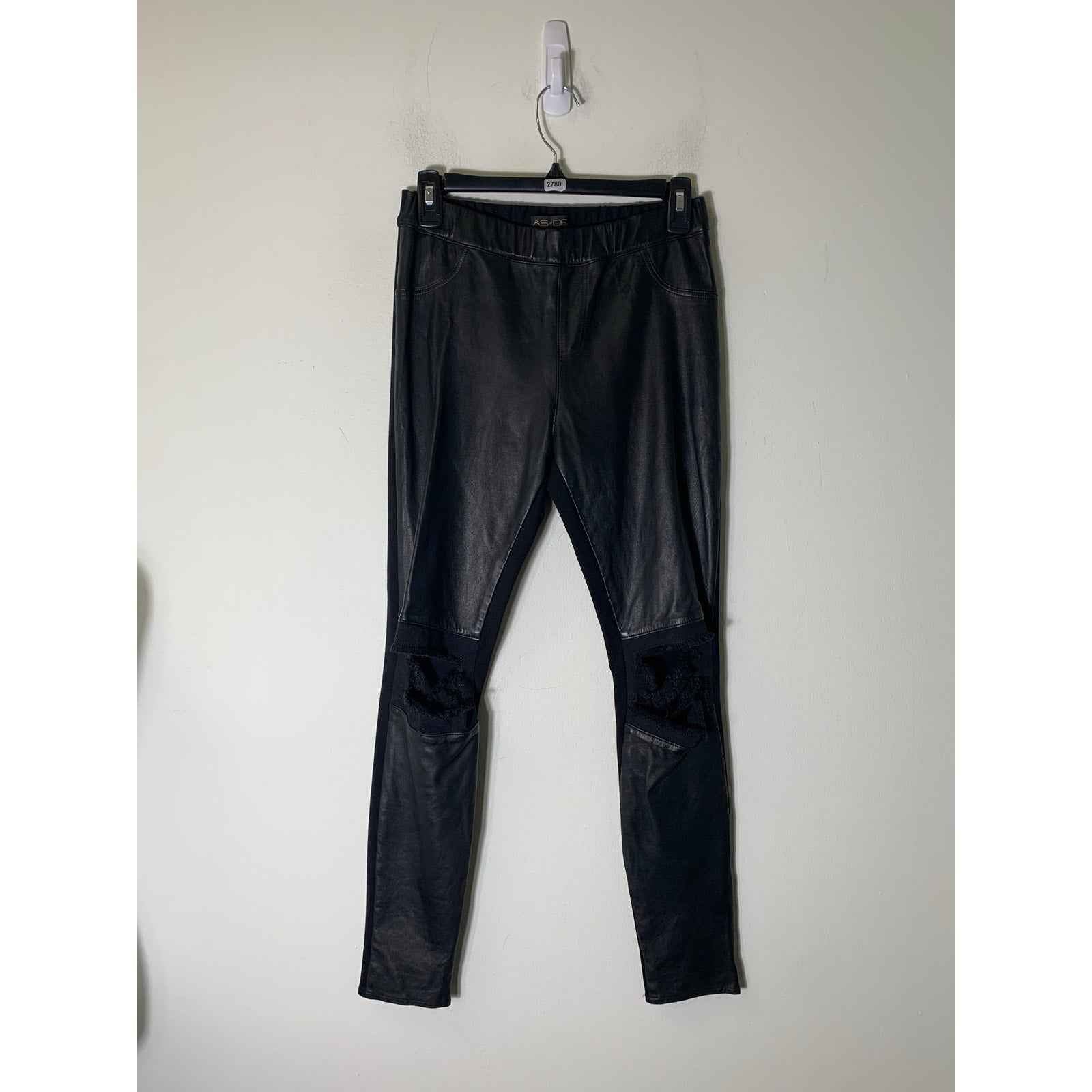 AS by DF Black Mixed Media Leather Pull On Pants Sz XS