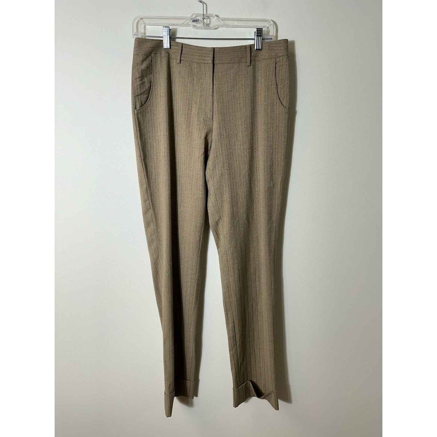 Per Se Brown Striped Straight Leg Cuffed Dress Pants Sz 4