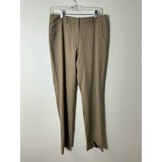 Per Se Brown Striped Straight Leg Cuffed Dress Pants Sz 4