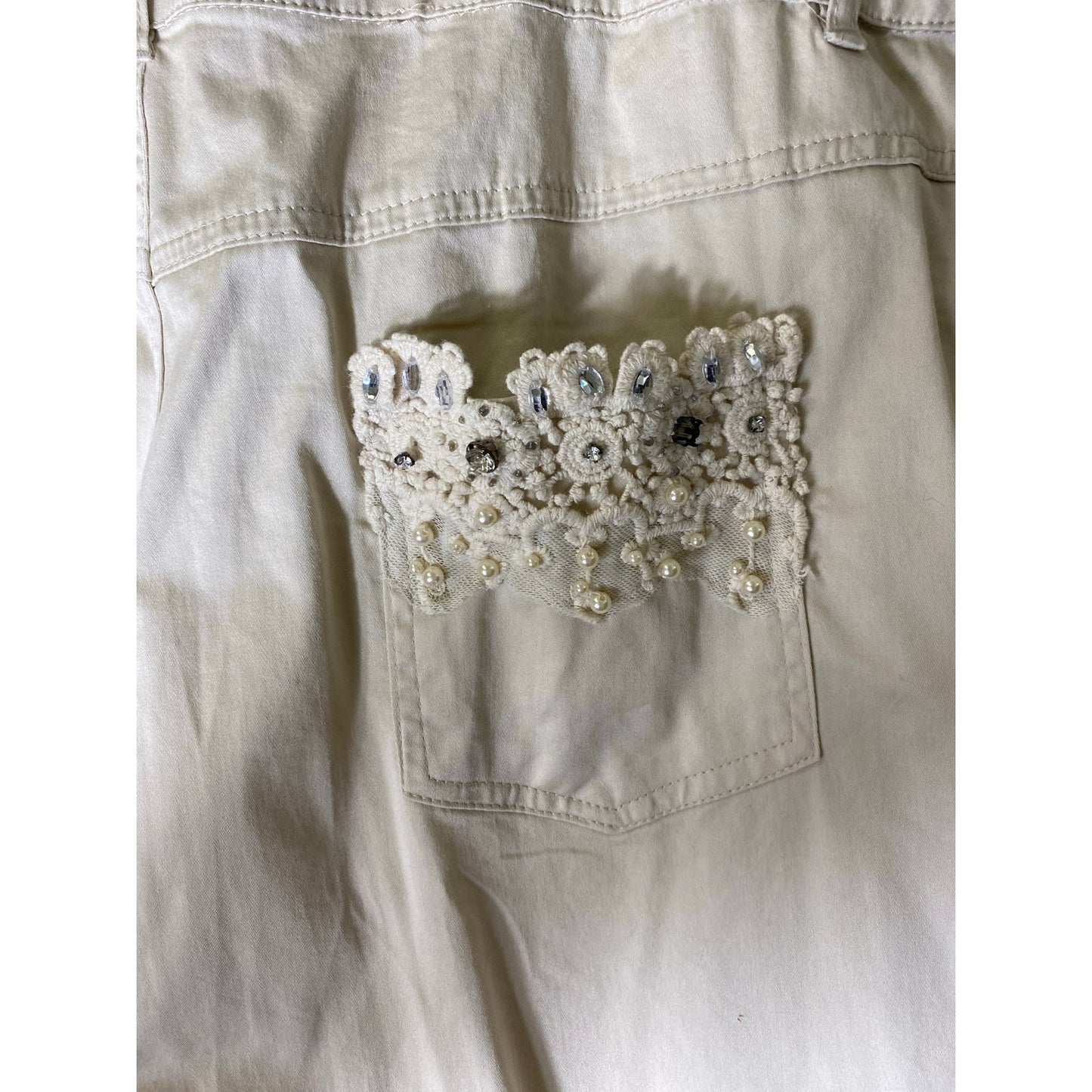 Style Tan Slacks W Pearl/Diamond Embellishments sz 14