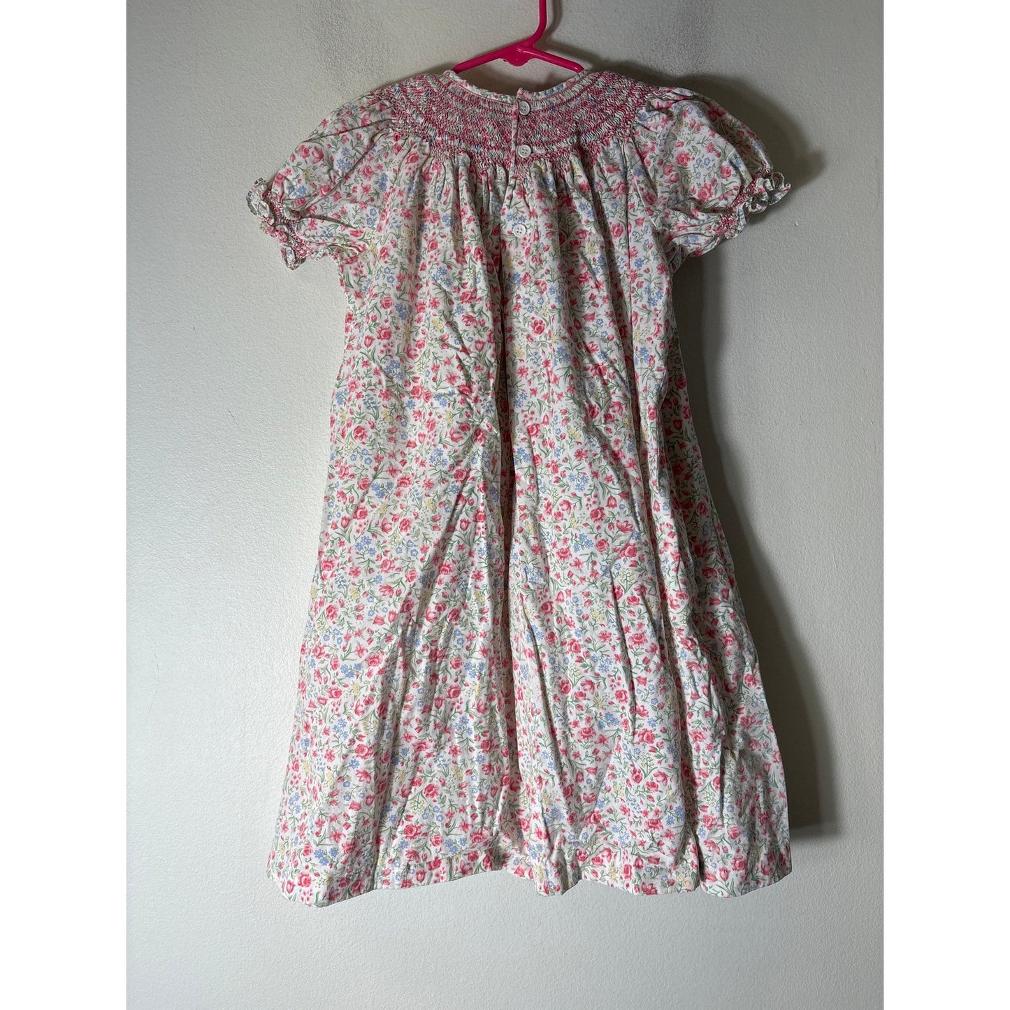 Girls Vintage Orient Expressed Inc White with pink flowers Smocked Dress Sz 5
