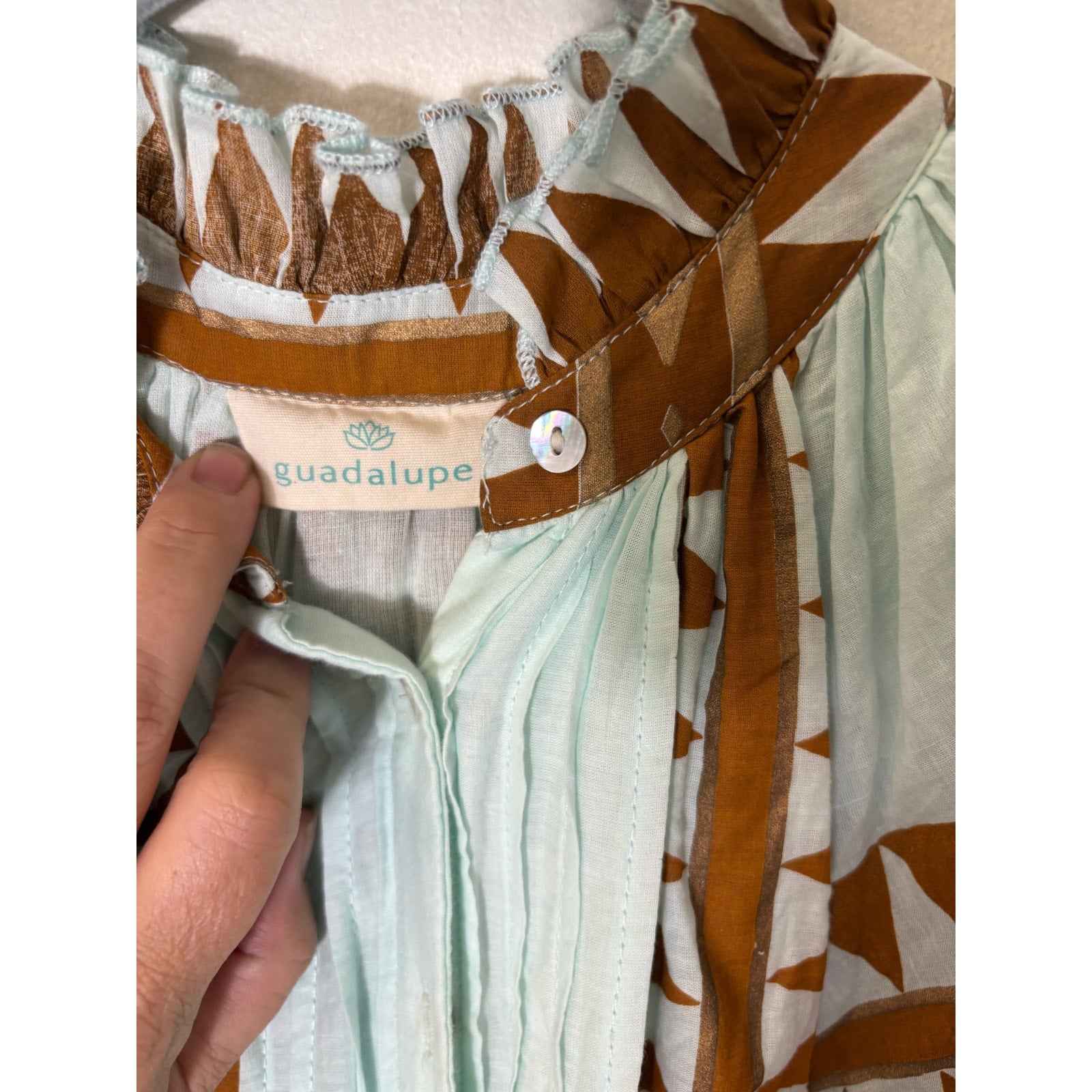 Guadalupe Teal Blue Half Sleeve Cotton Mini Dress Sz XS